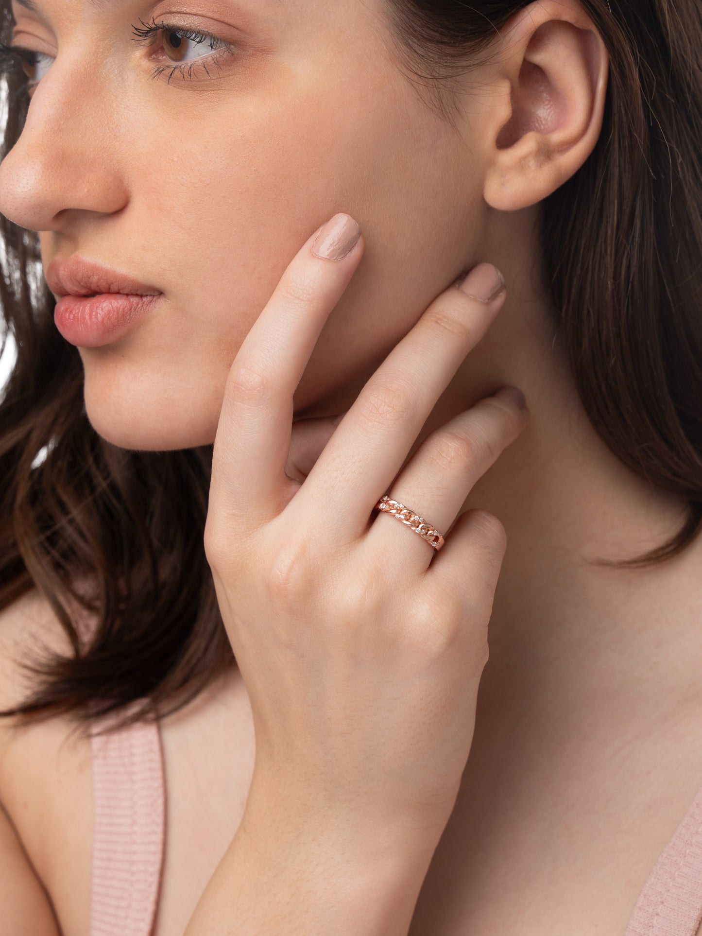 925 Sterling Silver Adjustable Ring | Rose Gold Plated Elegance -10742-6