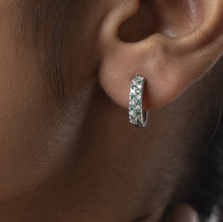 Rhodium-Plated 92.5 Sterling Silver CZ Hoop Earrings | 10886