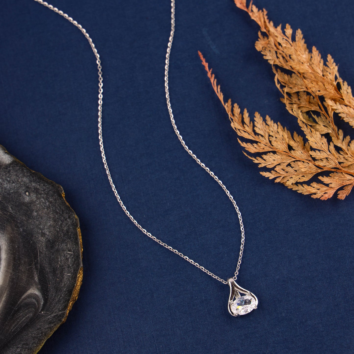 Pure Silver Cz Stone Pendant with Rhodium Finish | 200463-2