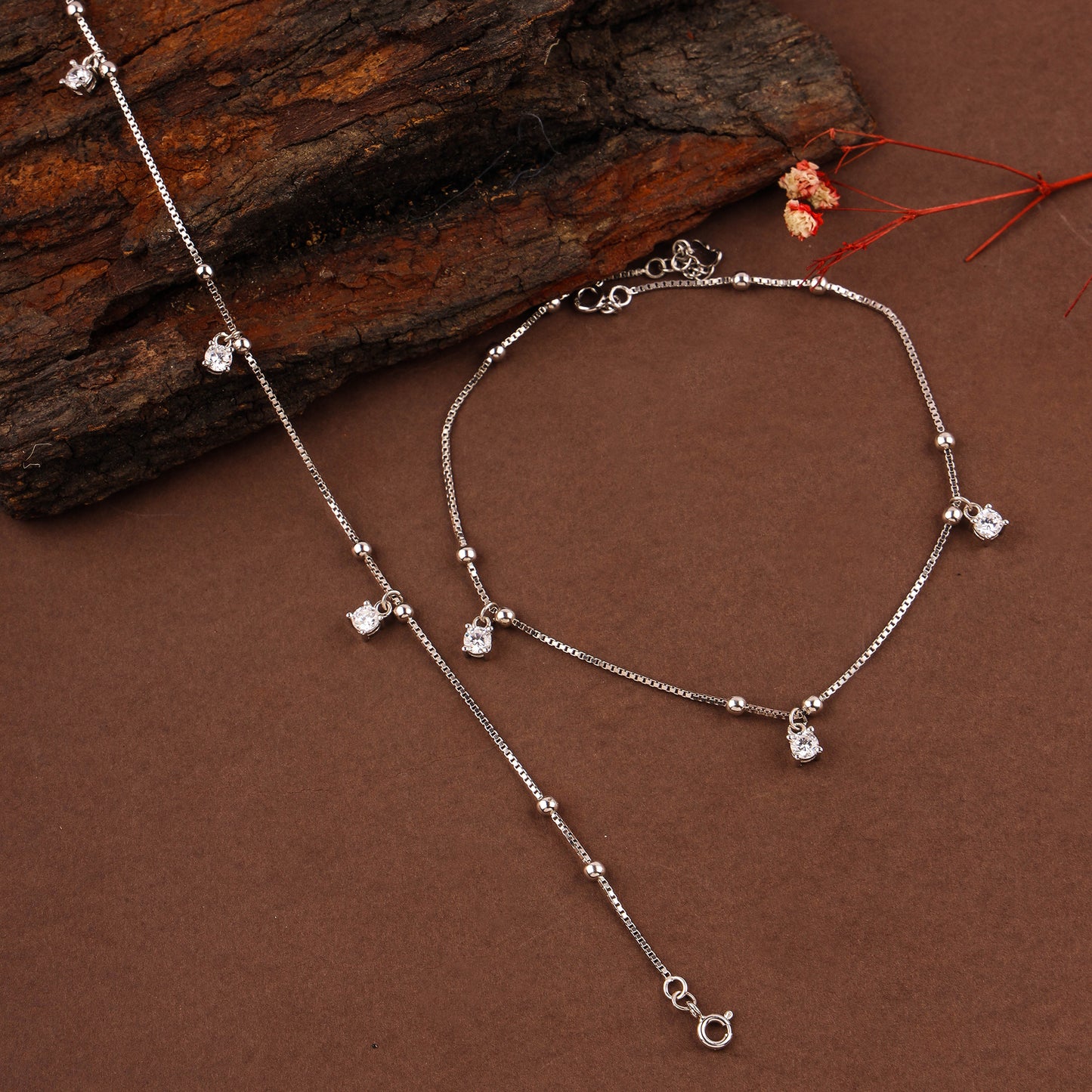 PURE SILVER CHARMS ANKLET WITH RHODIUM POLISH| 200460-1