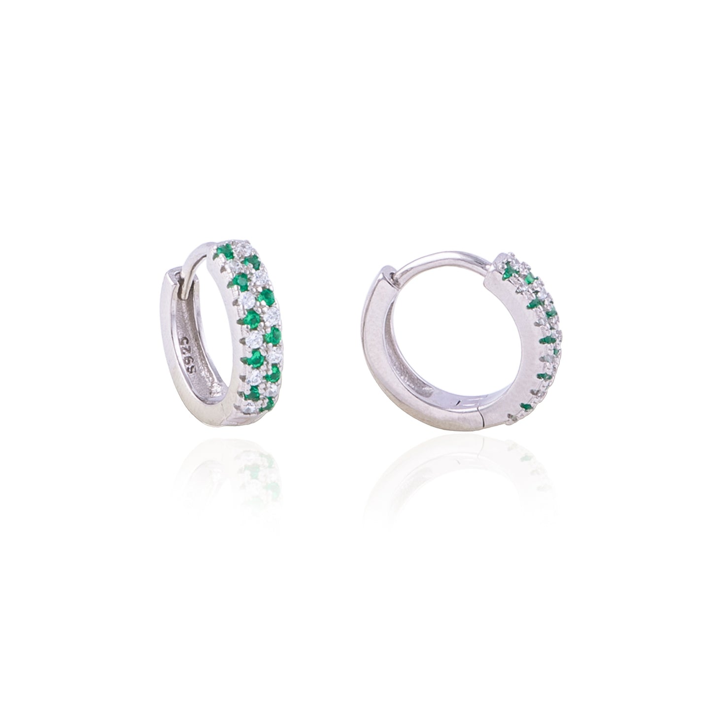 Rhodium-Plated 92.5 Sterling Silver CZ Hoop Earrings | 10886