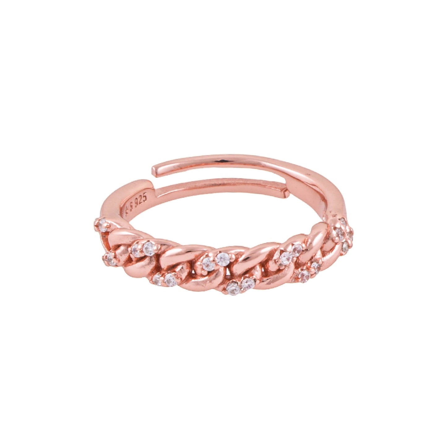 925 Sterling Silver Adjustable Ring | Rose Gold Plated Elegance -10742-6