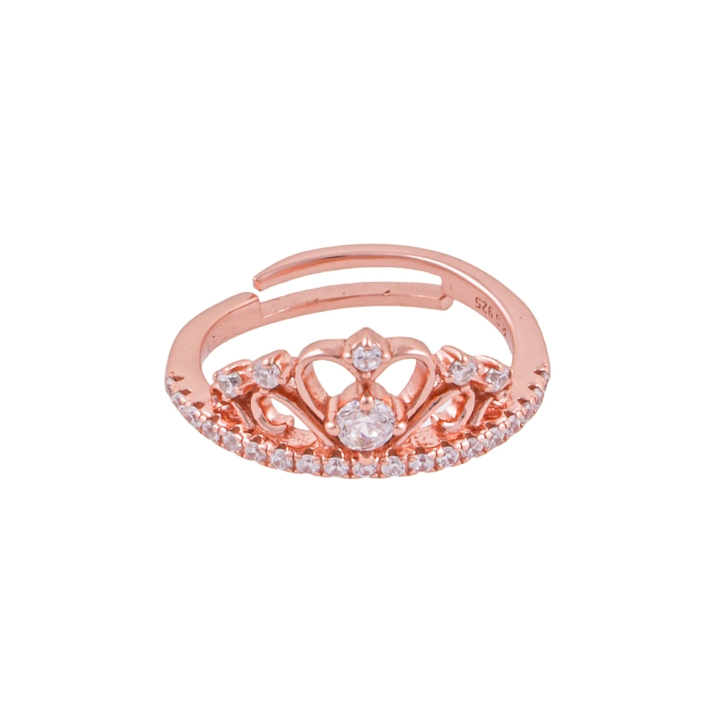 925 Sterling Silver Adjustable Ring | Rose Gold Plated Elegance -10742-7