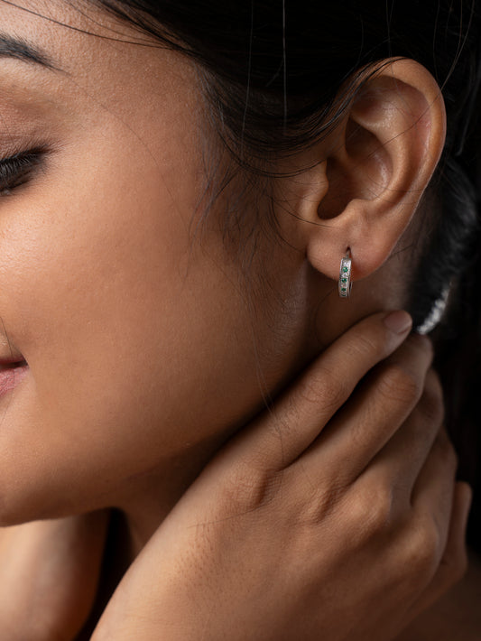 Rhodium-Plated 92.5 Sterling Silver CZ Hoop Earrings | 10881