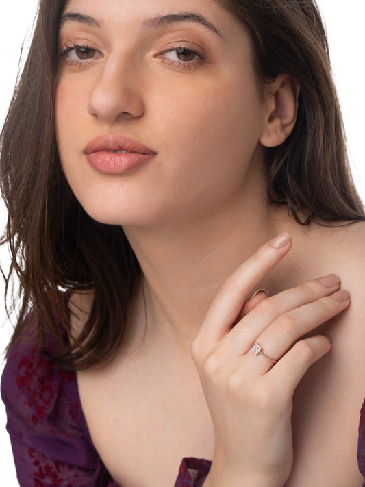 Elegant 925 Pure Silver Rose Gold Adjustable Finger Ring