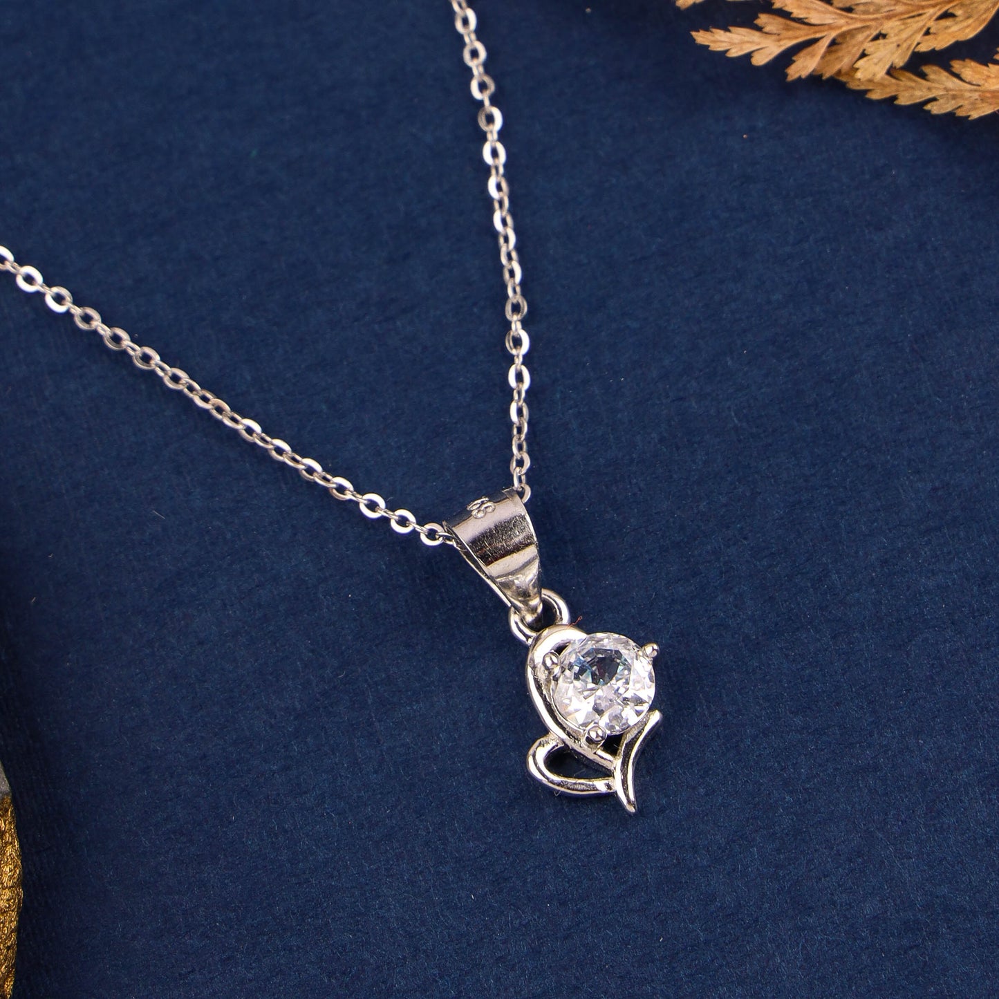 Pure Silver Cz Stone Pendant with Rhodium Finish | 200463-1