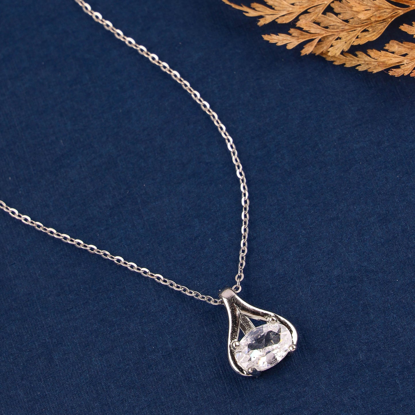 Pure Silver Cz Stone Pendant with Rhodium Finish | 200463-2