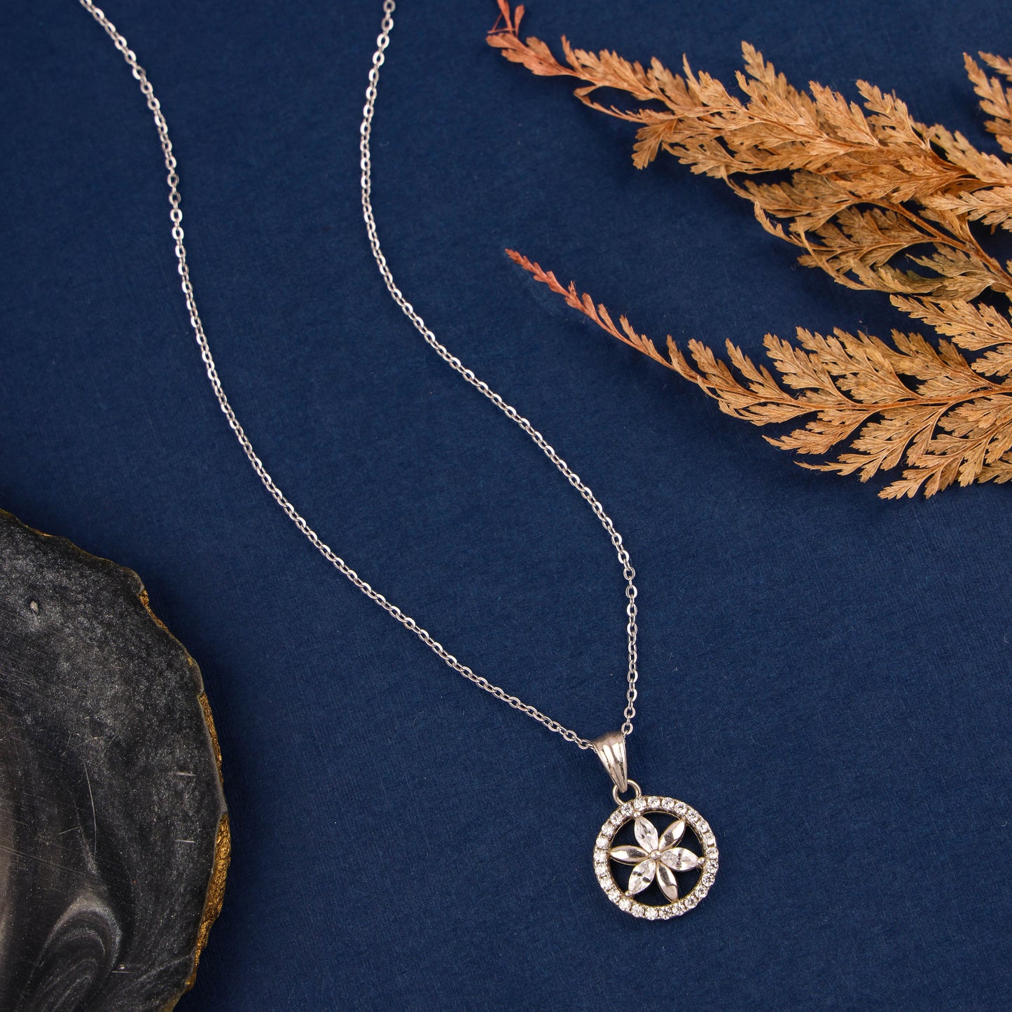 Pure Silver Cz Stone Pendant with Rhodium Finish | 200630