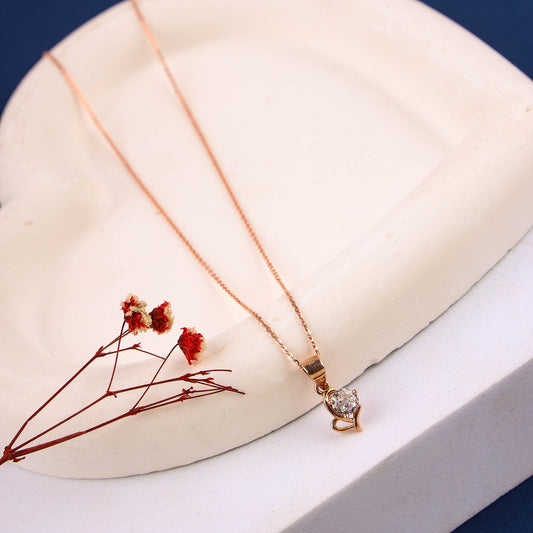Pure Silver CZ Stone Pendant with Rose Gold Finish | 200464
