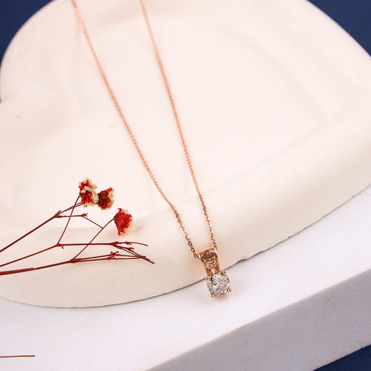 Pure Silver CZ Stone Pendant with Rose Gold Finish | 200464-1