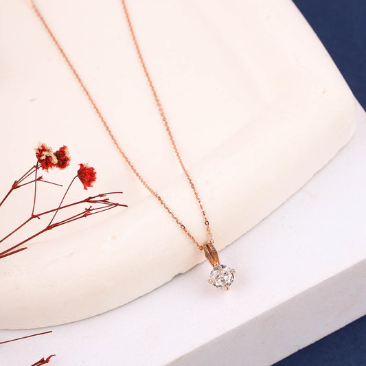 Pure Silver CZ Stone Pendant with Rose Gold Finish | 200464-5