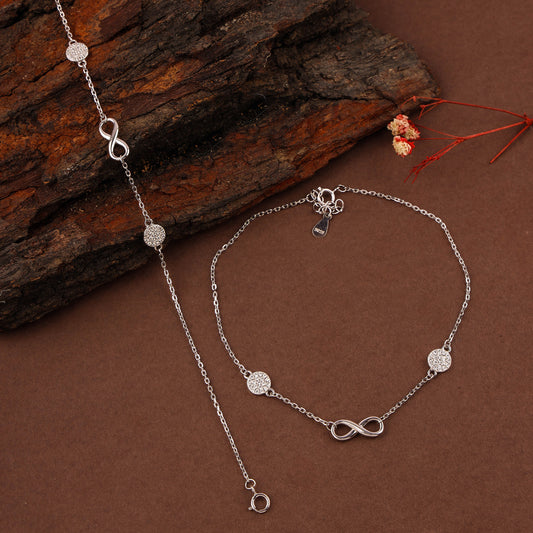 92.5 Sterling Silver Infinity Anklet | Rhodium Finish - 101352