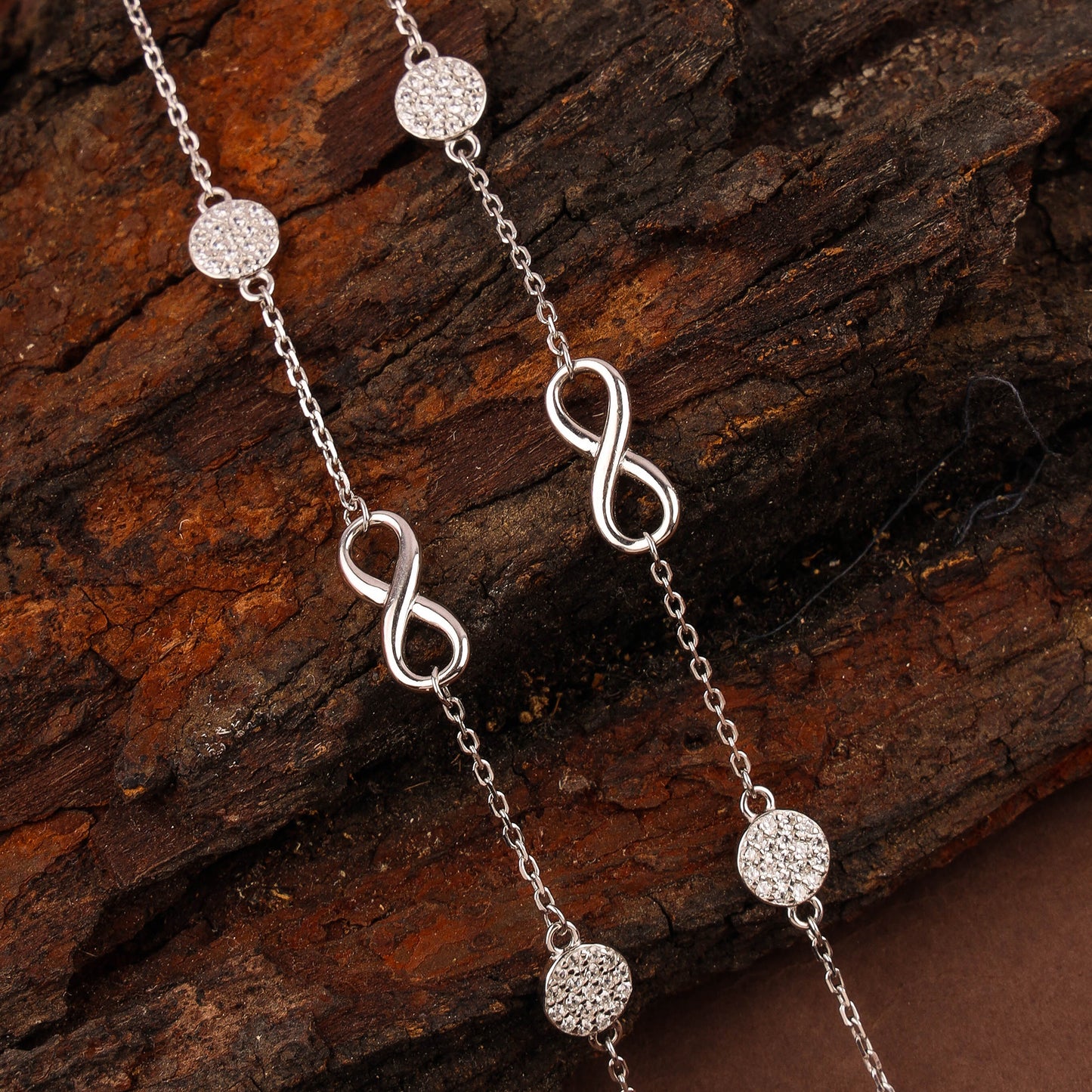 92.5 Sterling Silver Infinity Anklet | Rhodium Finish - 101352