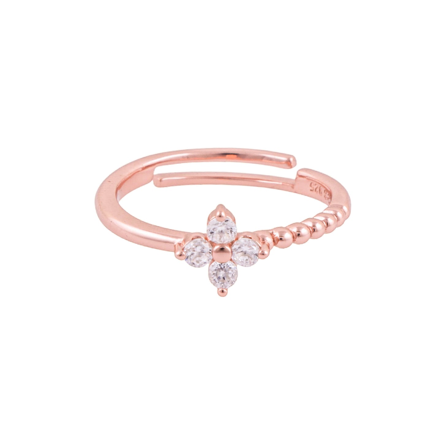Elegant 925 Pure Silver Rose Gold Adjustable Finger Ring
