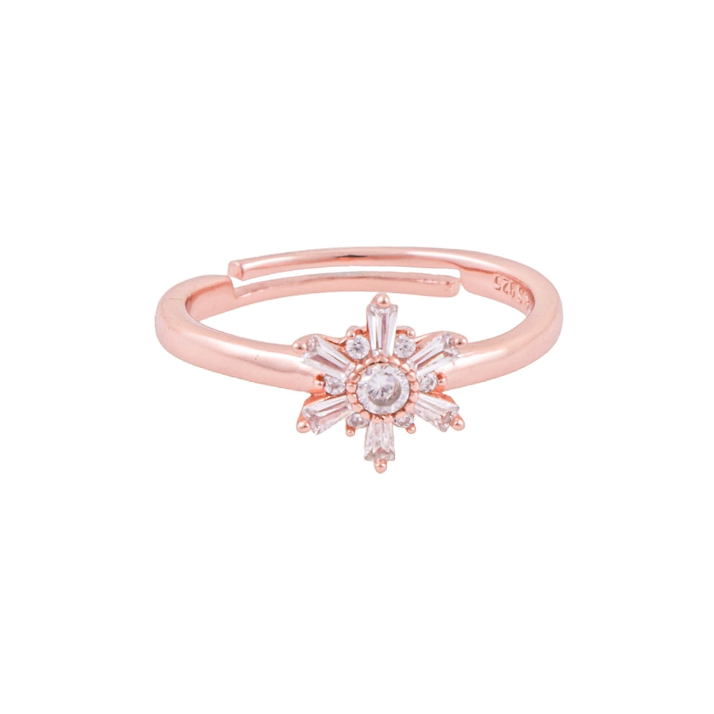 925 Sterling Silver Adjustable Ring | Rose Gold Plated Elegance -10742-3