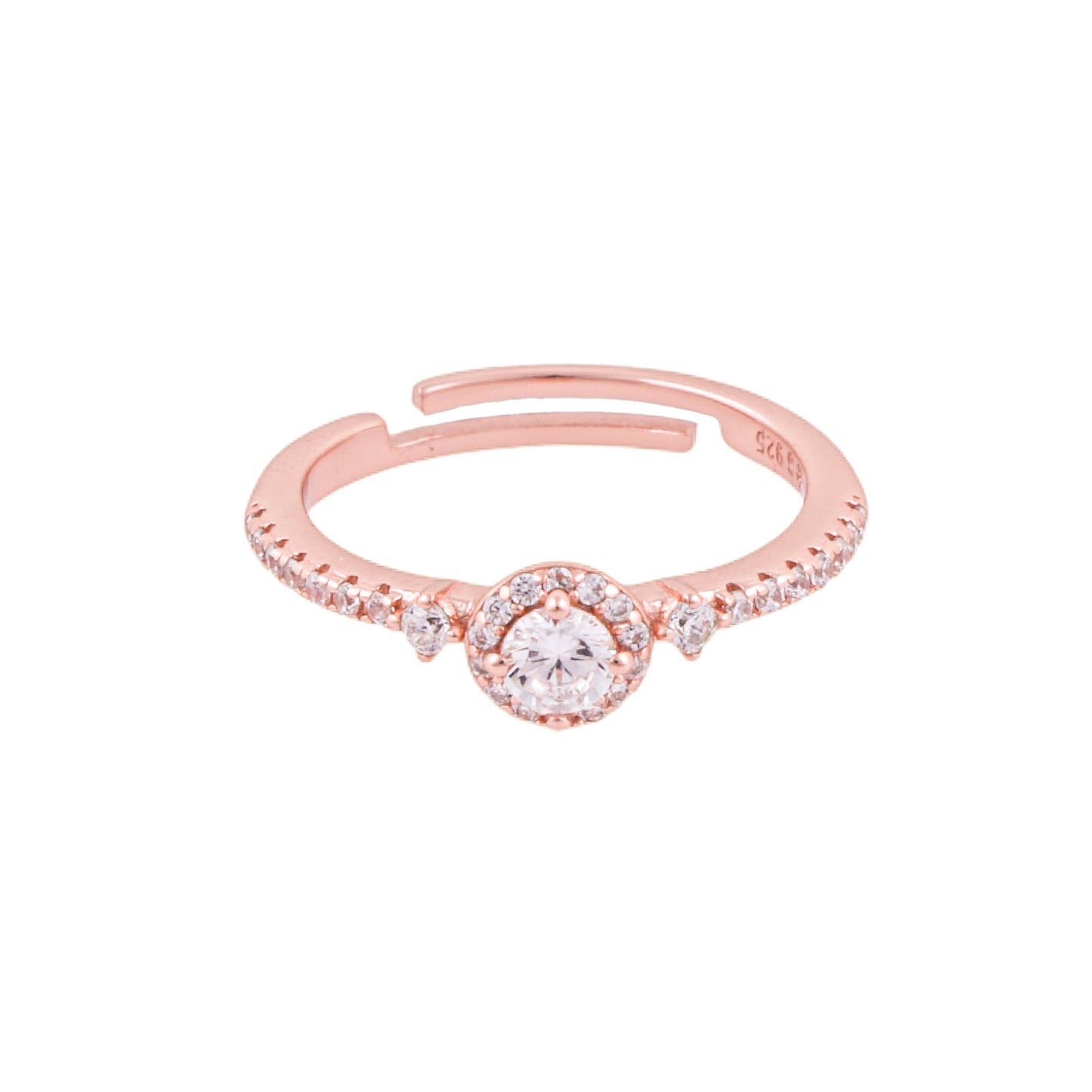 Elegant 925 Pure Silver Rose Gold Adjustable Finger Ring