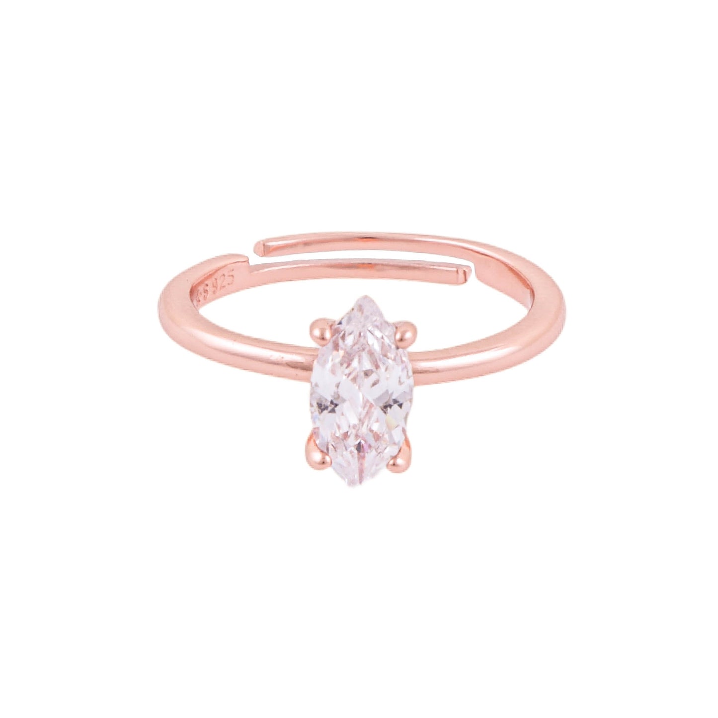 Elegant 925 Pure Silver Rose Gold Adjustable Finger Ring