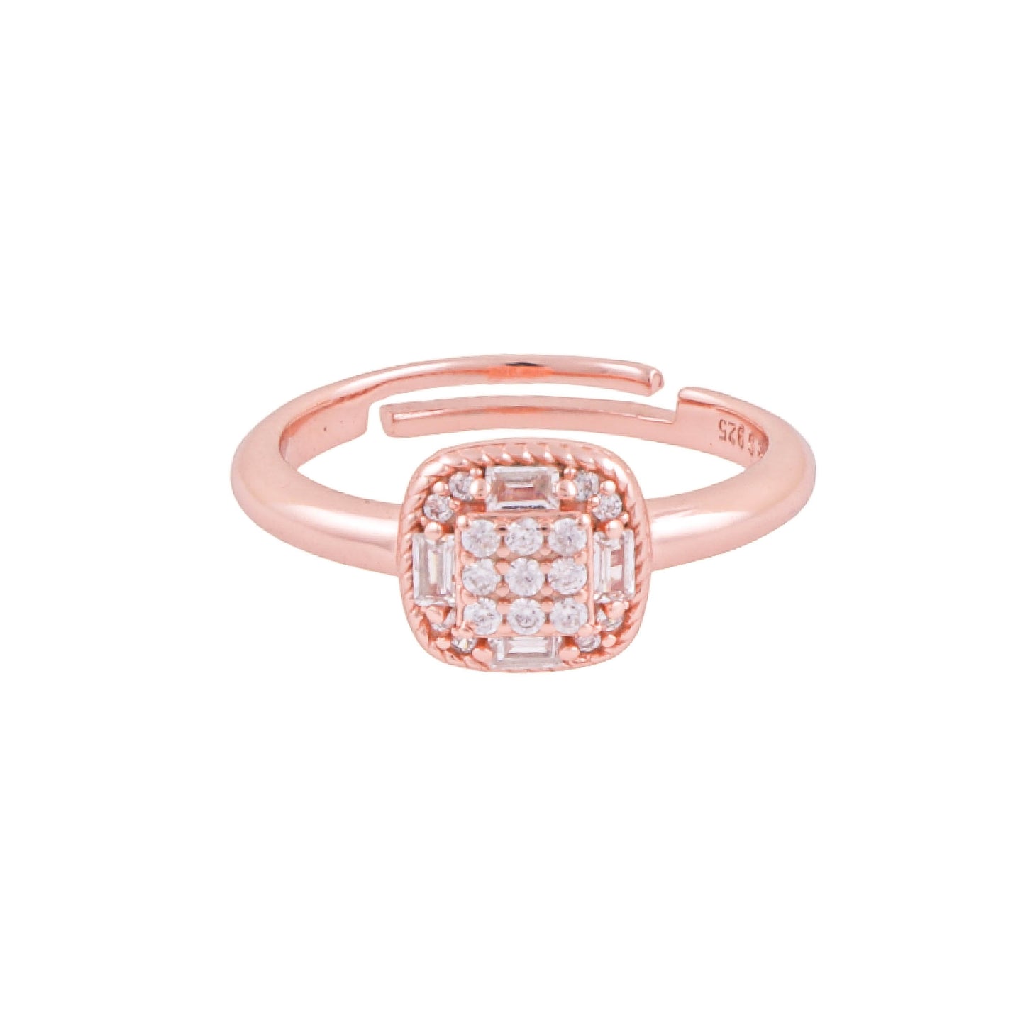 925 Sterling Silver Adjustable Ring | Rose Gold Plated Elegance -10742-4