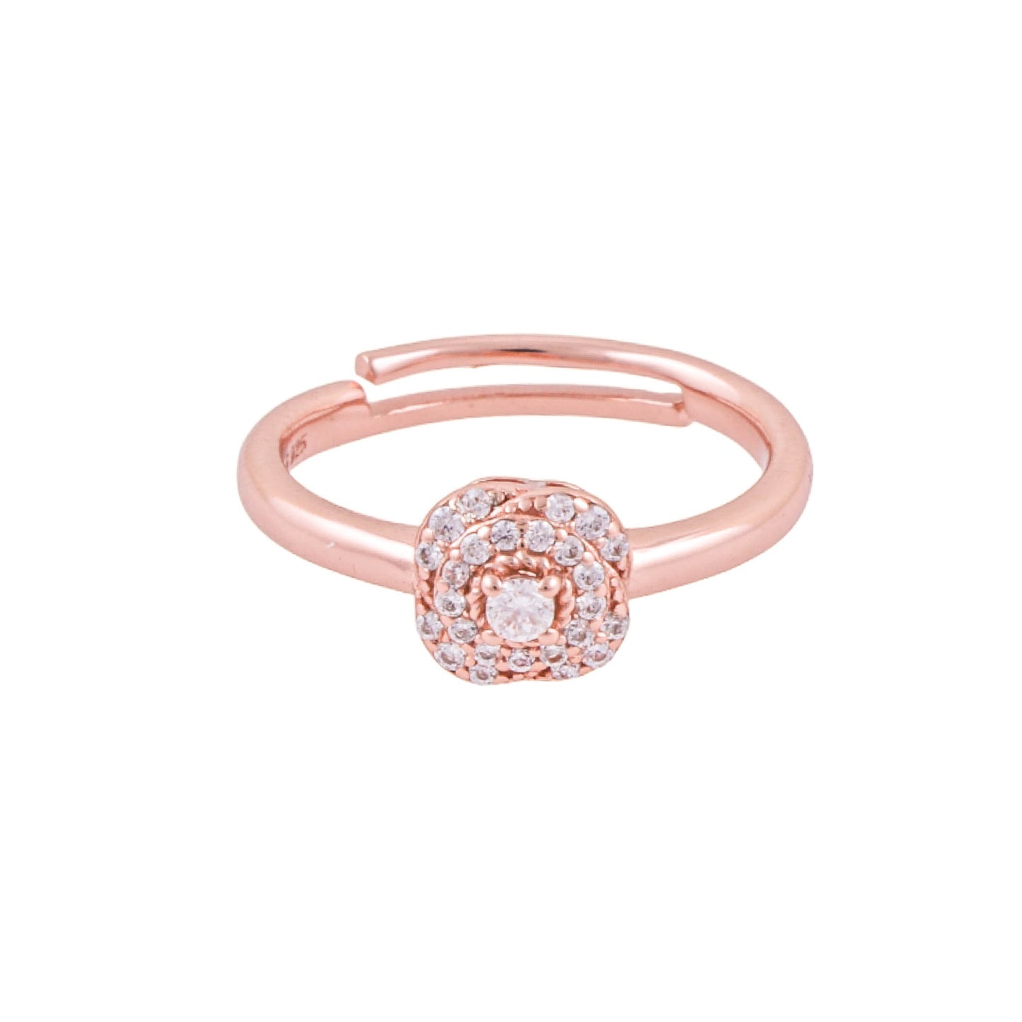 Elegant 925 Pure Silver Rose Gold Adjustable Finger Ring