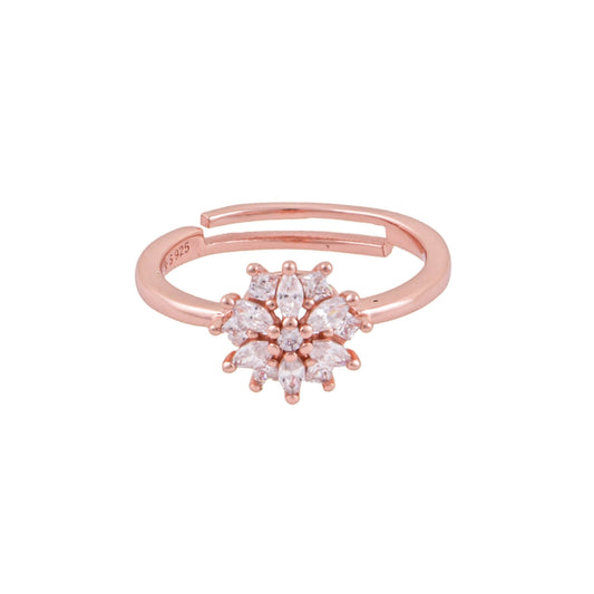 Elegant 925 Pure Silver Rose Gold Adjustable Finger Ring