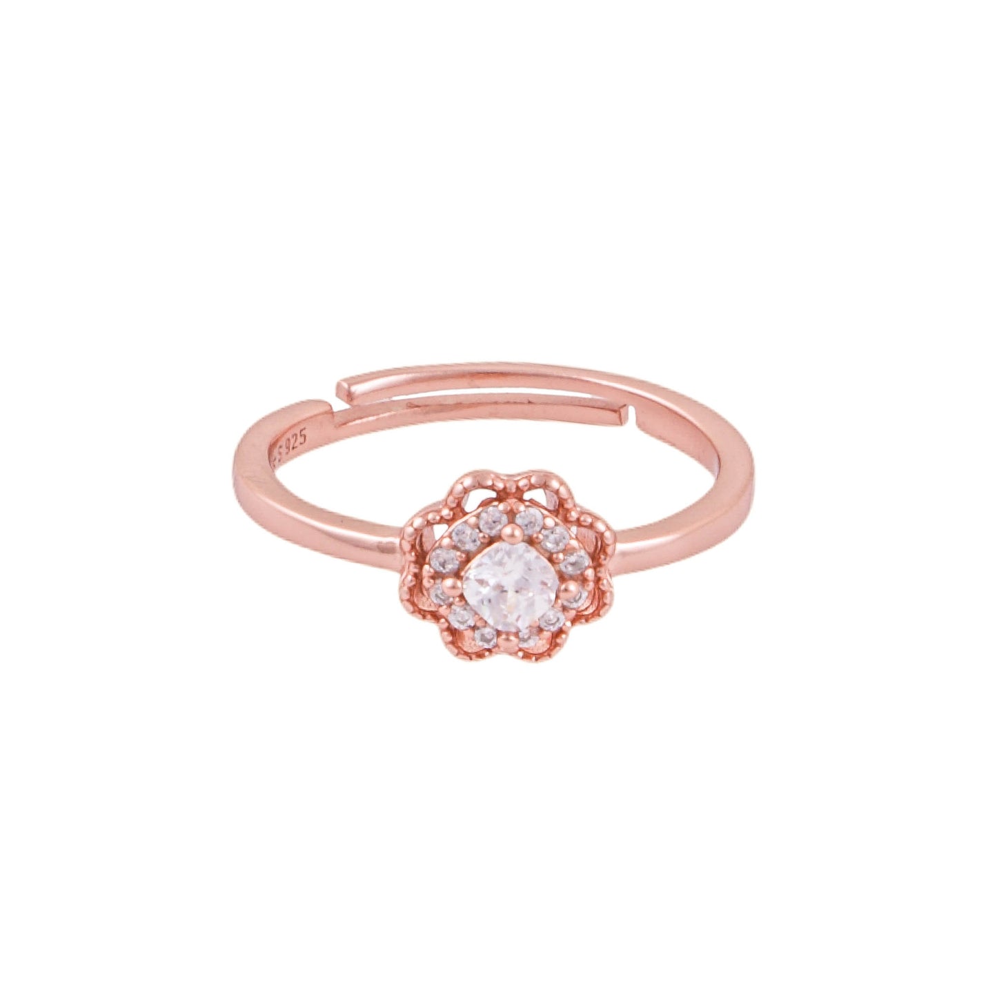 Elegant 925 Pure Silver Rose Gold Adjustable Finger Ring